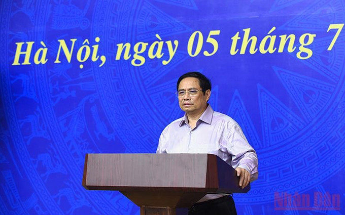 El primer ministro de Vietnam, Pham Minh Chinh habla en el evento. (Fotografía: Nhan Dan)