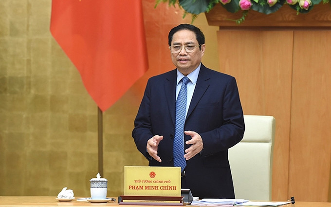 El primer ministro de Vietnam, Pham Minh Chinh, interviene en la reunión. (Fotografía: Nhan Dan)