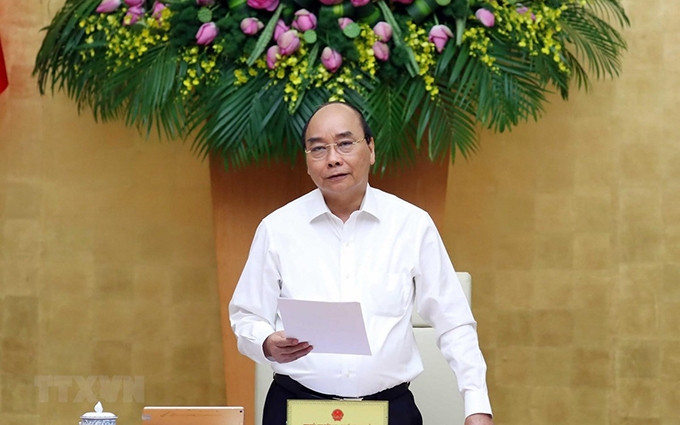 El primer ministro de Vietnam, Nguyen Xuan Phuc, habla en la reunión. (Fotografía: VNA)