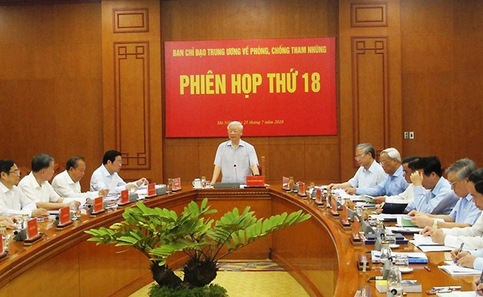 Nguyen Phu Trong interviene en la reunión. (Fotografía: Nhan Dan)