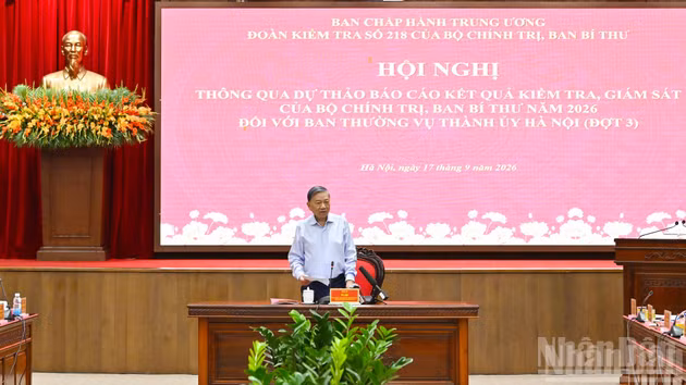 El secretario general del PCV y presidente de Vietnam, To Lam, preside la reunión para aprobar el proyecto de informe sobre los resultados de la inspección y supervisión realizadas en 2026 por el Buró Político al Buró Permanente del Comité del PCV en Hanói (tercera fase).