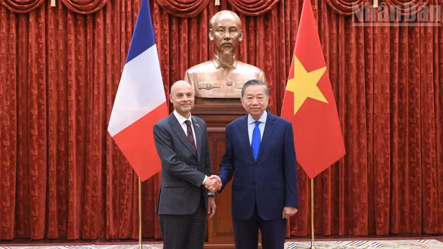 El secretario general del Partido Comunista y presidente de Vietnam, To Lam, recibe al embajador de Francia, Didier Le Bret.