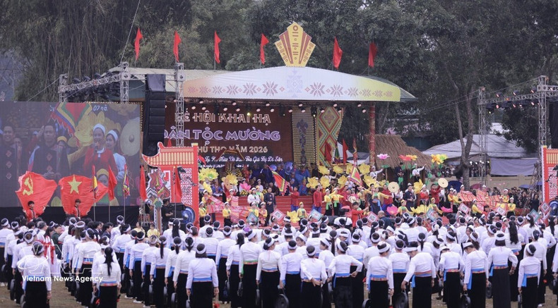 Panorama del Festival Khai Ha en la comuna de Muong Bi, de la provincia de Phu Tho. (Foto: VNA)
