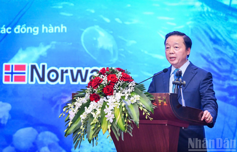 El viceprimer ministro Tran Hong Ha pronuncia un discurso en el foro.