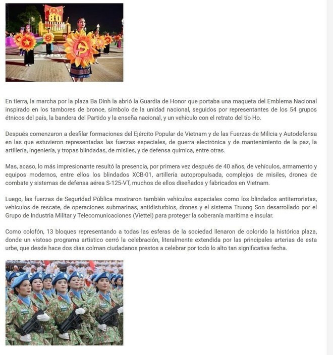 Artículo publicado en el semanario El Siglo, órgano oficial del Partido Comunista de Chile el 3 de septiembre de 2025. (Foto: VNA) Artículo publicado en el semanario El Siglo, órgano oficial del Partido Comunista de Chile el 3 de septiembre de 2025. (Foto: VNA)