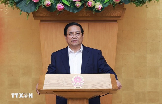 El premier Pham Minh Chinh habla en la cita. (Foto: VNA) El premier Pham Minh Chinh habla en la cita. (Foto: VNA)