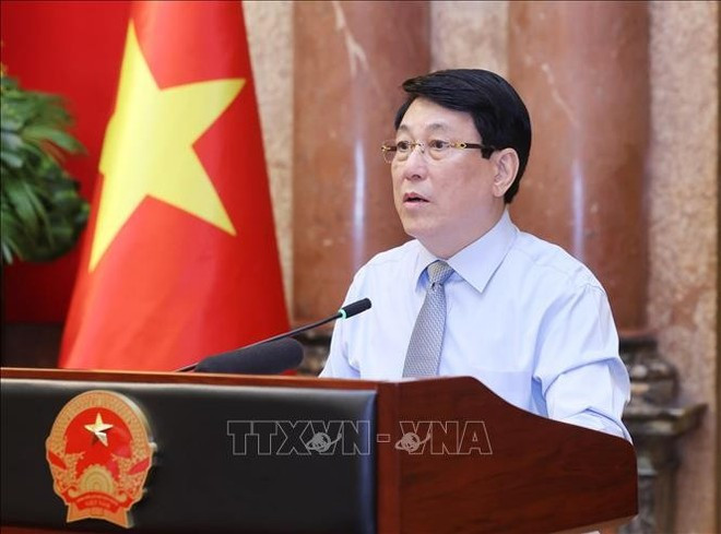 El presidente Luong Cuong habla en la reunión. (Foto: VNA) El presidente Luong Cuong habla en la reunión. (Foto: VNA)