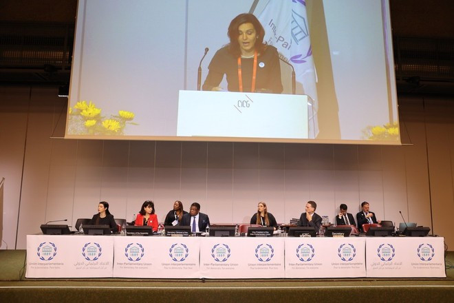 En la 151 Asamblea de la Unión Interparlamentaria en Suiza. (Foto: VNA) En la 151 Asamblea de la Unión Interparlamentaria en Suiza. (Foto: VNA)
