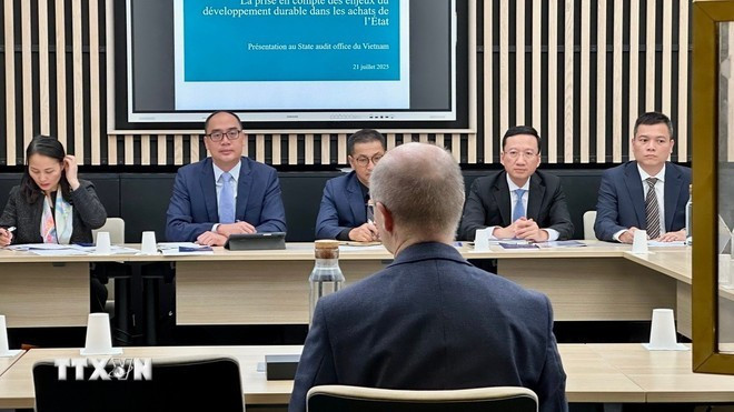 La delegación de Auditoría Estatal de Vietnam y representantes del Tribunal de Cuentas de Francia. (Foto: VNA) La delegación de Auditoría Estatal de Vietnam y representantes del Tribunal de Cuentas de Francia. (Foto: VNA)