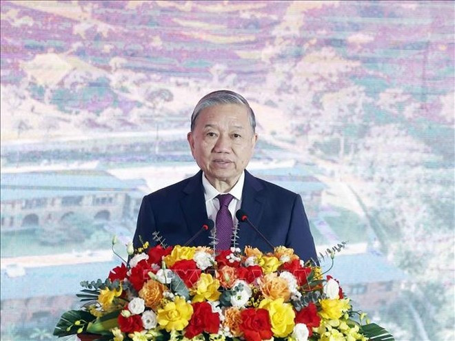 El secretario general del Partido Comunista de Vietnam, To Lam, habla en el evento. (Foto: VNA)