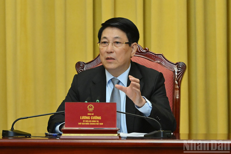 El presidente Luong Cuong interviene en el acto.