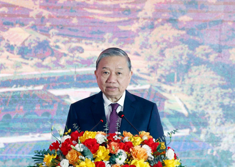 El secretario general del PCV, To Lam, interviene en la ceremonia. (Foto: VNA)