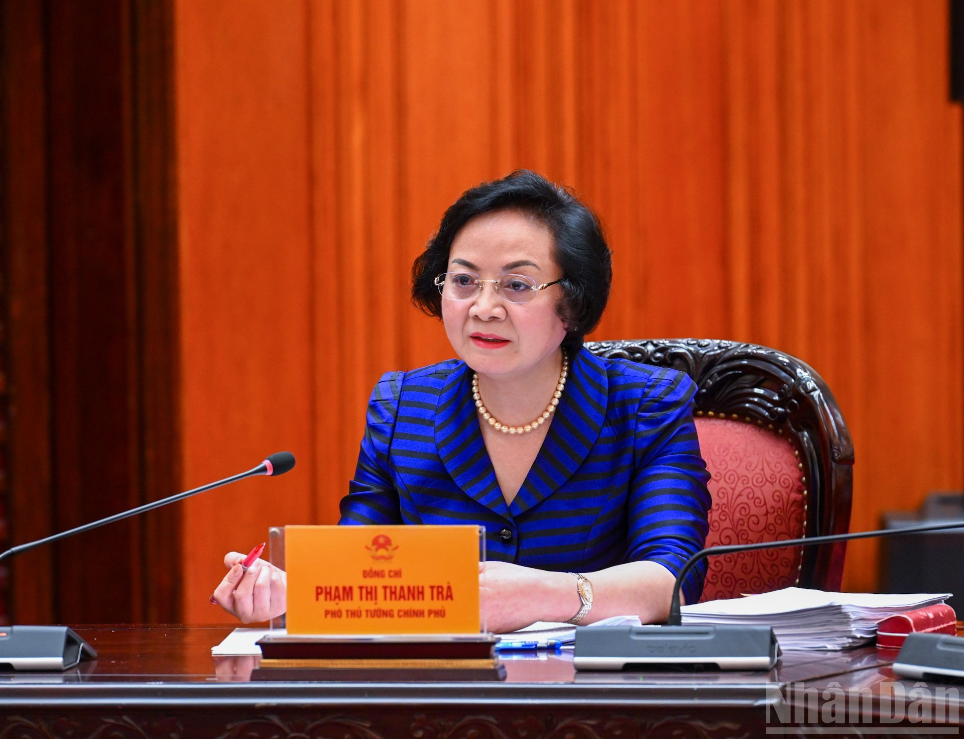 La viceprimera ministra Pham Thi Thanh Tra interviene en el evento.