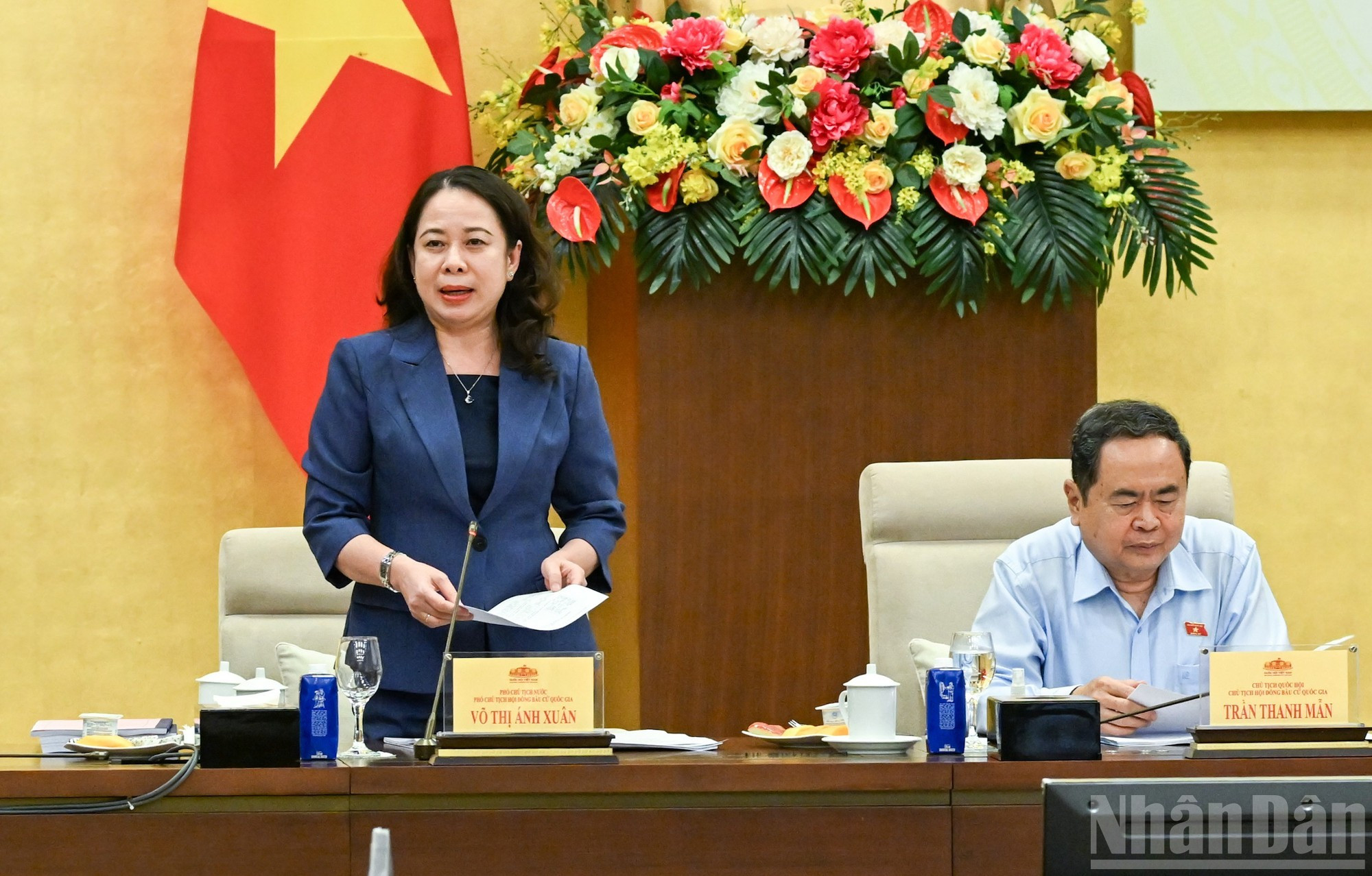 La vicepresidenta del país, Vo Thi Anh Xuan, interviene en la cita.