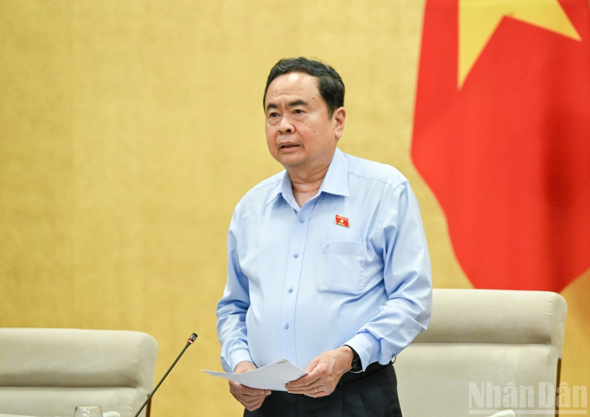 El presidente de la Asamblea Nacional Tran Thanh Man habla en el evento.