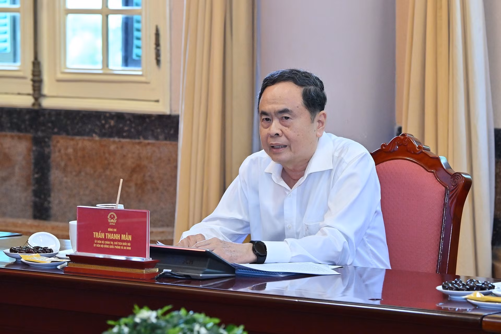 El presidente de la Asamblea Nacional Tran Thanh Man habla en el evento.