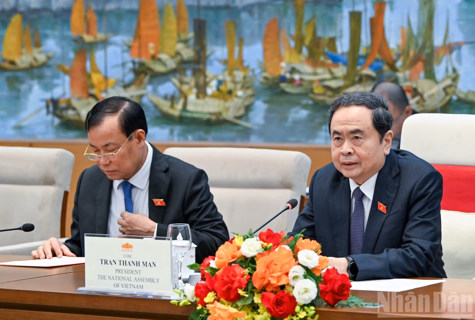 El presidente de la Asamblea Nacional de Vietnam, Tran Thanh Man, habla en el encuentro.