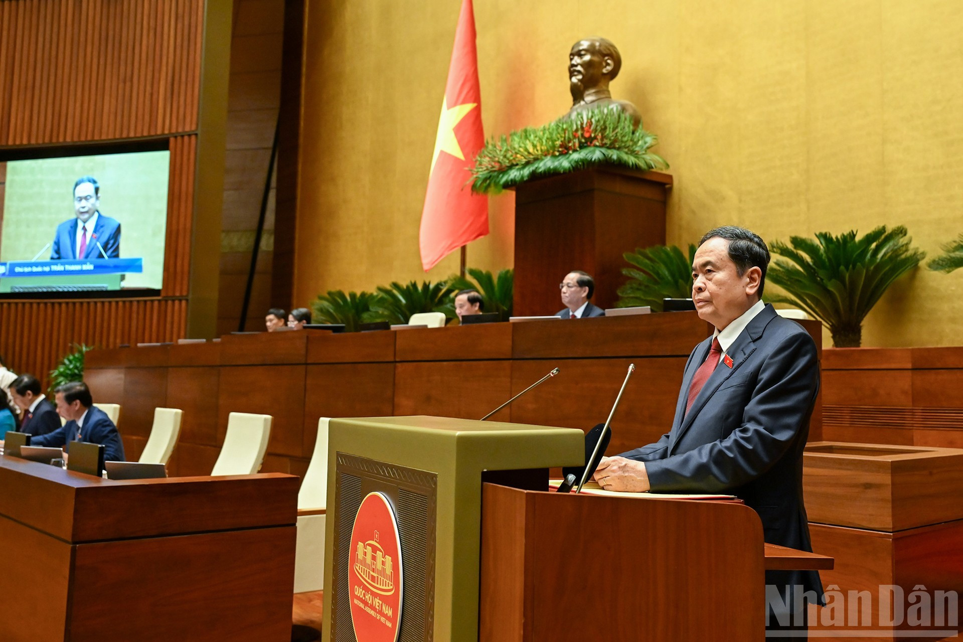 El presidente de la Asamblea Nacional, Tran Thanh Man, habla en el evento.