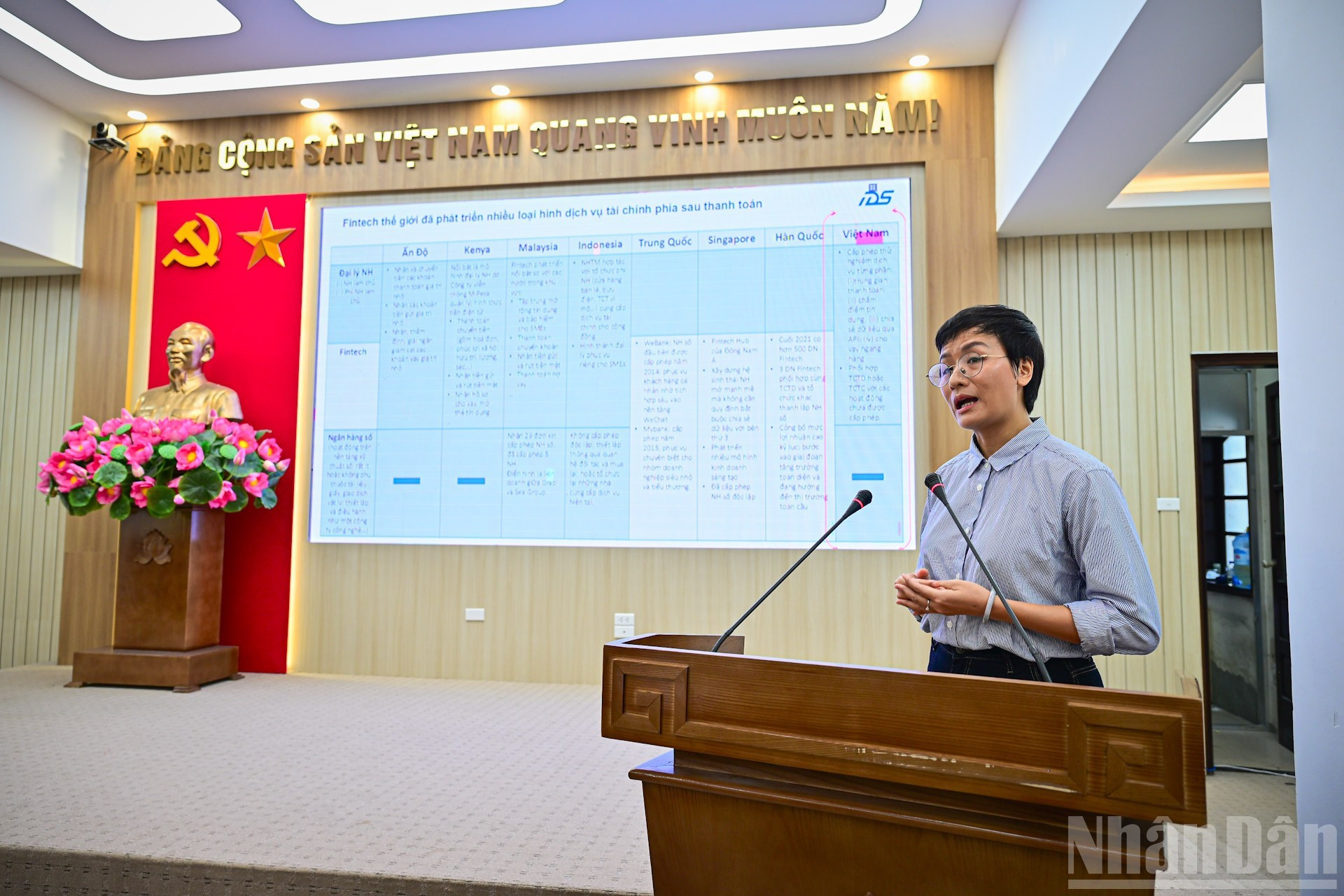 Doan Ngoc Khanh, jefa de la Oficina de IDS, informa el estado actual de las finanzas digitales en el mercado. Doan Ngoc Khanh, jefa de la Oficina de IDS, informa el estado actual de las finanzas digitales en el mercado.