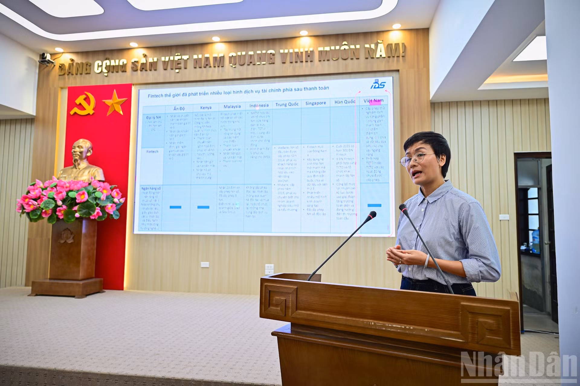 Doan Ngoc Khanh, jefa de la Oficina de IDS, informa el estado actual de las finanzas digitales en el mercado.