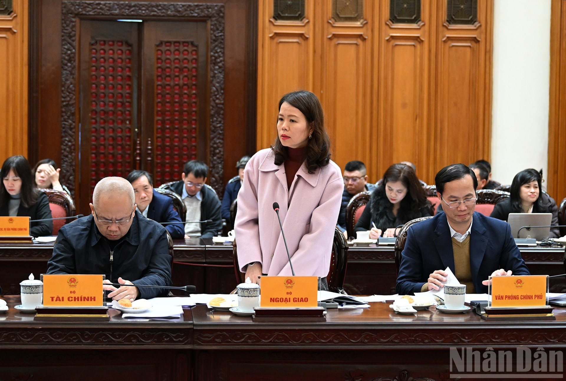 El viceministro de Relaciones Exteriores Nguyen Minh Hang habla en la reunión.