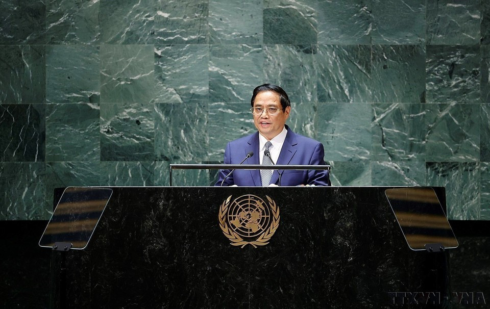 El primer ministro vietnamita, Pham Minh Chinh, habla en el debate general de alto nivel del 78º período de sesiones de la Asamblea General de las Naciones Unidas en la sede de la organización en Nueva York, EE.UU. (22 de septiembre de 2023). El primer ministro vietnamita, Pham Minh Chinh, habla en el debate general de alto nivel del 78º período de sesiones de la Asamblea General de las Naciones Unidas en la sede de la organización en Nueva York, EE.UU. (22 de septiembre de 2023).
