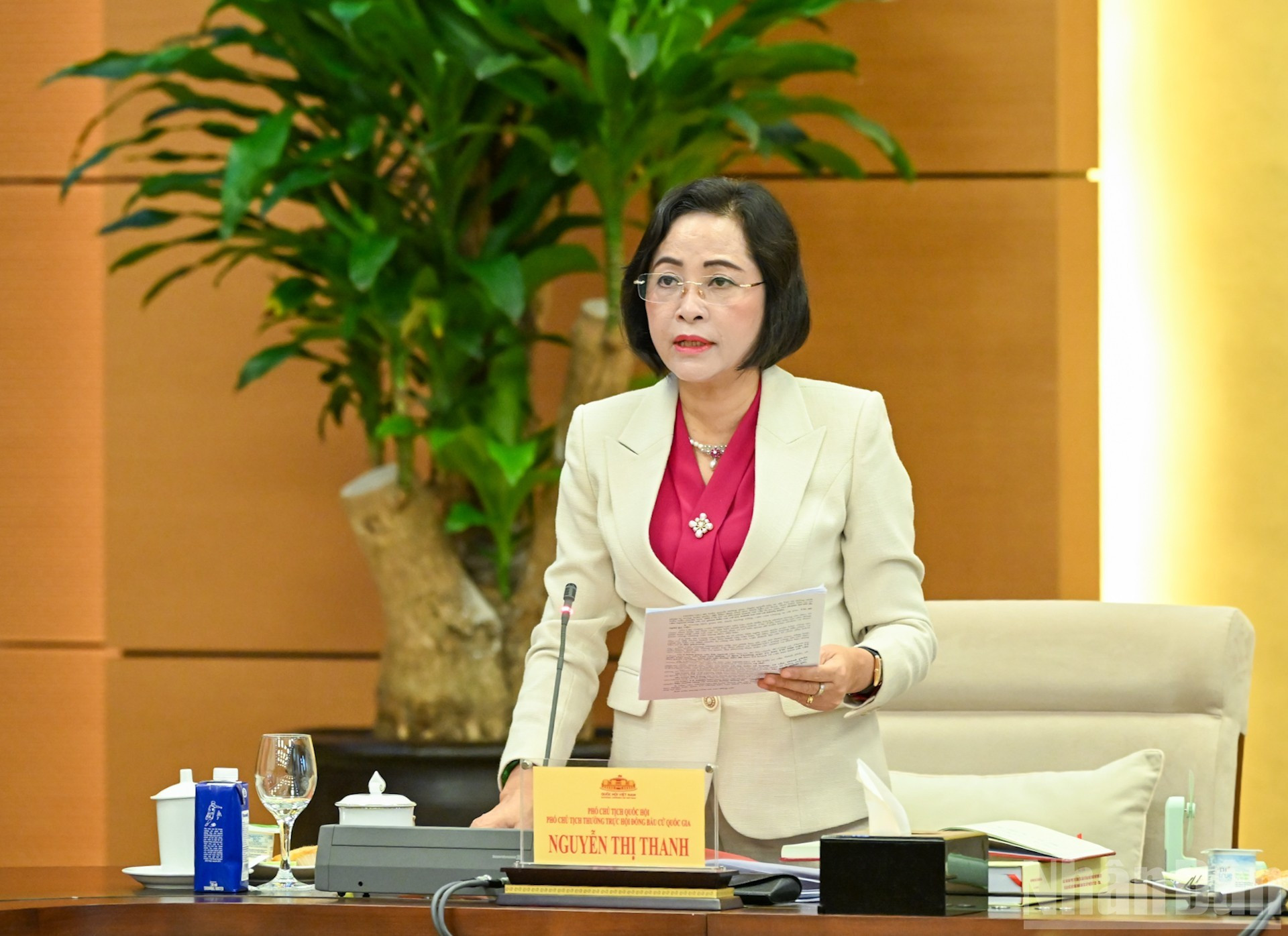 La vicepresidenta de la Asamblea Nacional y viceptitular permanente del Consejo, Nguyen Thi Thanh, en la reunión.
