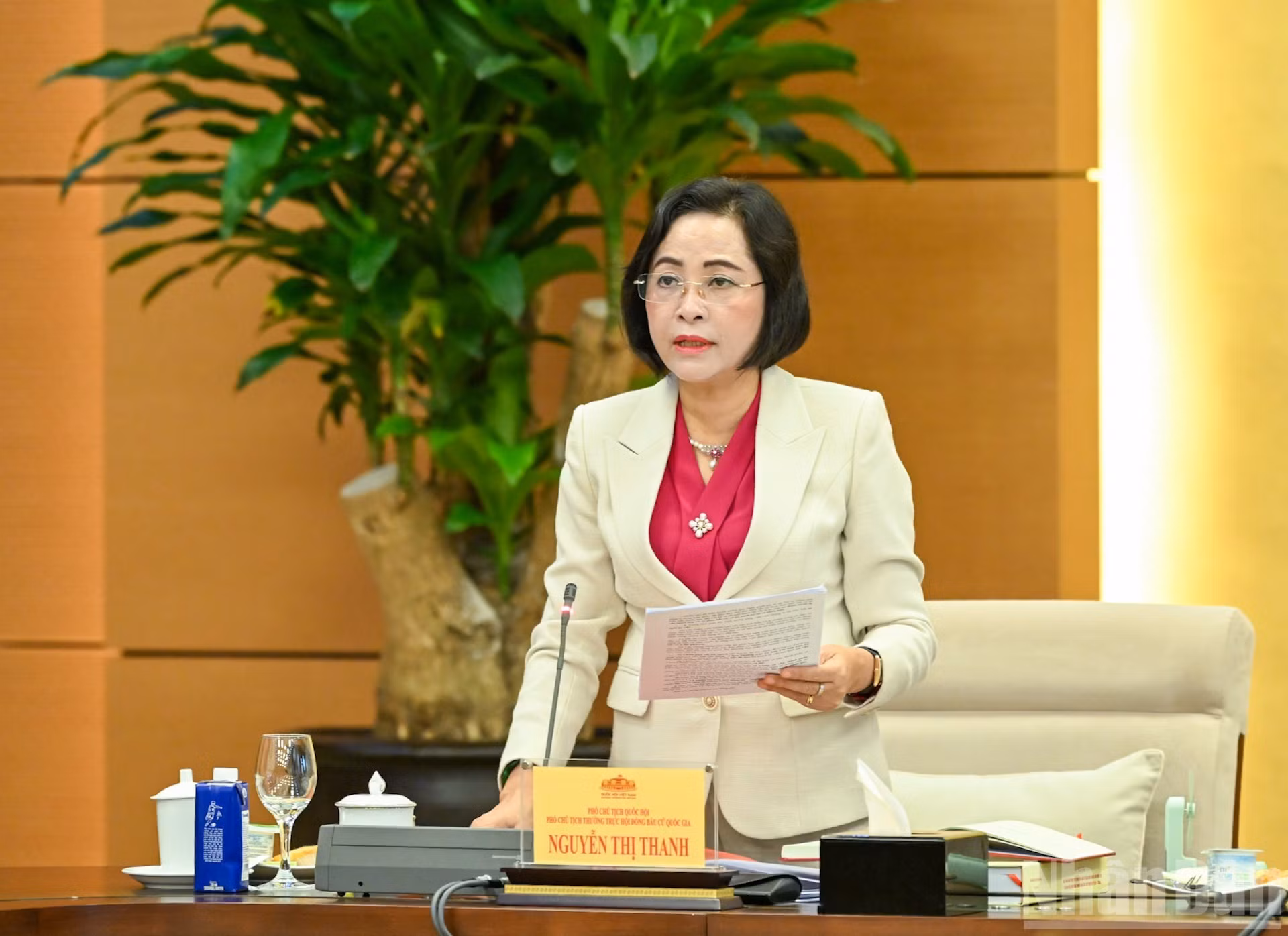 La vicepresidenta de la Asamblea Nacional y viceptitular permanente del Consejo, Nguyen Thi Thanh, en la reunión.