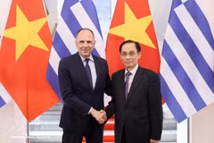 El ministro de Relaciones Exteriores de Vietnam, Le Hoai Trung (derecha), y su homólogo de Grecia, George Gerapetritis. (Foto: VNA)