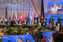 El miembro del Buró Político del Comité Central del Partido Comunista de Vietnam y ministro de Relaciones Exteriores, Le Hoai Trung, en la cita. (Foto: VNA)