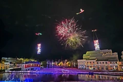 Un espectáculo de drones recrea las figuras del Dragón y el Fénix en el cielo de Hoi An. (Foto: VNA)