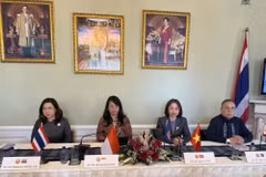 El embajador de Vietnam en Dinamarca, Nguyen Le Thanh (segundo a la derecha) y los de otros países de la Asean copresiden el seminario “Asean-Dinamarca: Cooperación por el futuro”. (Foto: Embajada de Vietnam en Dinamarca)