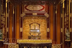El trono real de la dinastía Nguyen, Tesoro Nacional de Vietnam, ocupa nuevamente el lugar central del Palacio Thai Hoa tras su restauración. (Foto: VNA)