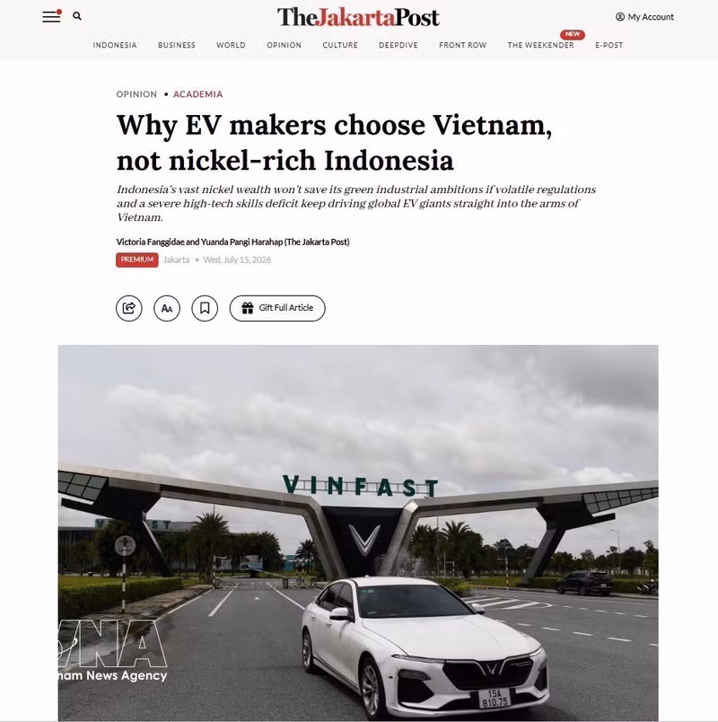 Captura de pantalla del artículo publicado por el periódico indonesio The Jakarta Post