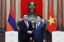 El presidente de Vietnam, Luong Cuong, (derecha) y el titular de la Asamblea Nacional de Armenia, Alen Simonyan. (Foto: VNA)