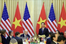 El presidente de Vietnam, Vo Van Thuong, interviene en la cita. (Foto: VNA)