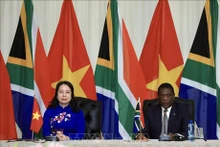 La vicepresidenta vietnamita Vo Thi Anh Xuan y su homólogo de Sudáfrica, Paul Mashatile. (Foto: VNA)