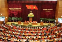 El secretario general del Partido Comunista de Vietnam, Nguyen Phu Trong habla en la ceremonia de clausura del sexto pleno del XIII Comité Central del PCV (Fuente:VNA)