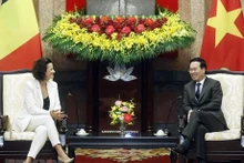 El president de Vietnam, Vo Van Thuong, recibe a la presidenta del Senado belga, Stephanie D'Hose. (Foto: VNA)