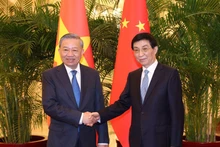 El líder partidista y presidente de Vietnam, To Lam, se entrevista con titular del Comité Nacional de la Conferencia Consultiva Política del Pueblo Chino, Wang Huning. (Foto: Tri Dung/VNA)