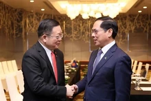 El vicepremier y canciller vietnamita, Bui Thanh Son, se reúne con el secretario general de la Asean, Kao Kim Hourn. (Foto: VNA)