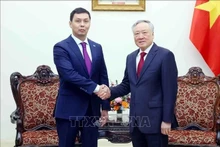 El viceprimer ministro vietnamita Nguyen Hoa Binh (derecha) recibe a Zhumagali A.Zh., presidente de la Agencia anticorrupción de Kazajistán (Foto: VNA)