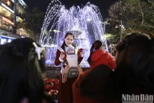 Los capitalinos acuden al área del lago Hoan Kiem para saludar al Año Lunar de la Serpiente 2025.
