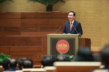 El nuevo presidente del Estado, Vo Van Thuong, pronuncia su discurso de toma de posesión. (Foto: VNA)