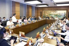 Delegación de los diputados a la Asamblea Nacional de Hanói discute en grupo. (Foto: VNA)