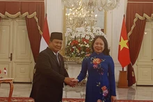 El recién juramentado presidente de Indonesia, Prabowo Subianto, y la vicepresidenta vietnamita, Vo Thi Anh Xuan. (Foto: VNA)