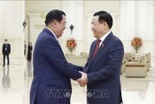 El presidente de la Asamblea Nacional de Vietnam, Vuong Dinh Hue (D), y el primer ministro de Camboya, Samdech Techo Hun Sen. (Fotografía: VNA)