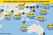 Las 10 rutas domésticas más transitadas del mundo en 2023 clasificadas según el número de boletos vendidos. (Gráfico: OAG)