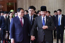 El Sultán Hassanal Bolkiah de Brunei y el primer ministro Pham Minh Chinh. (Fotografía: VNA)