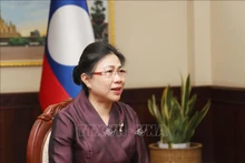 La viceministra de Asuntos Exteriores de Laos, Phongsamuth Anlavan, en la entrevista concedida a la prensa vietnamita. (Foto: VNA)